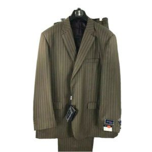 Di Palma Men's 2 Piece Suit Olive Green Pleated Pants Single Breasted Size 36R
